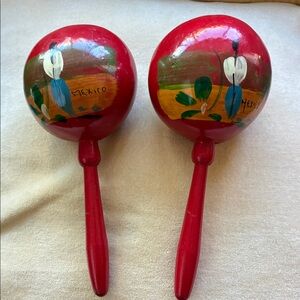Hand-Painted Red Maracas from Mexico